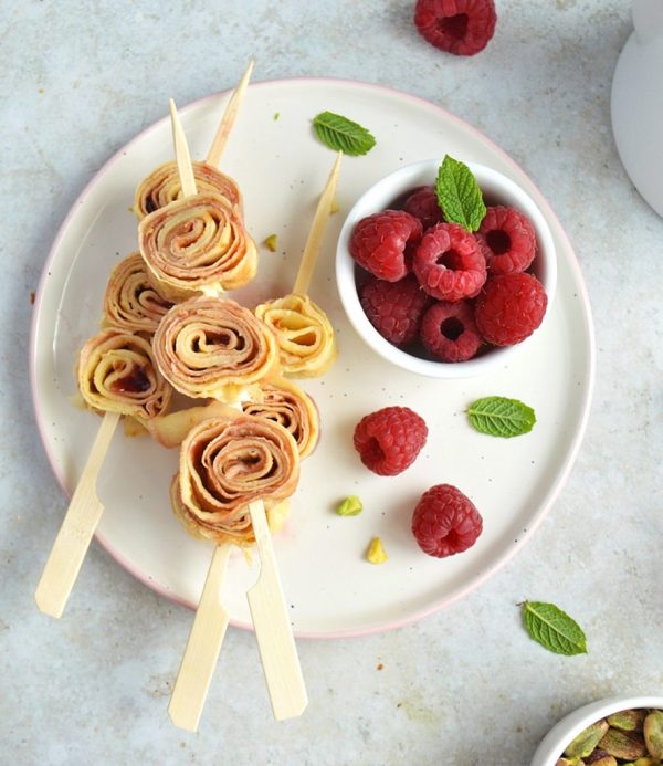 recette Brochettes de crêpes à la framboise