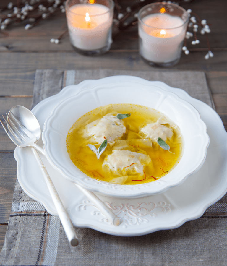 recette Ravioles de Tofou Fumé & butternut en bouillon safrané