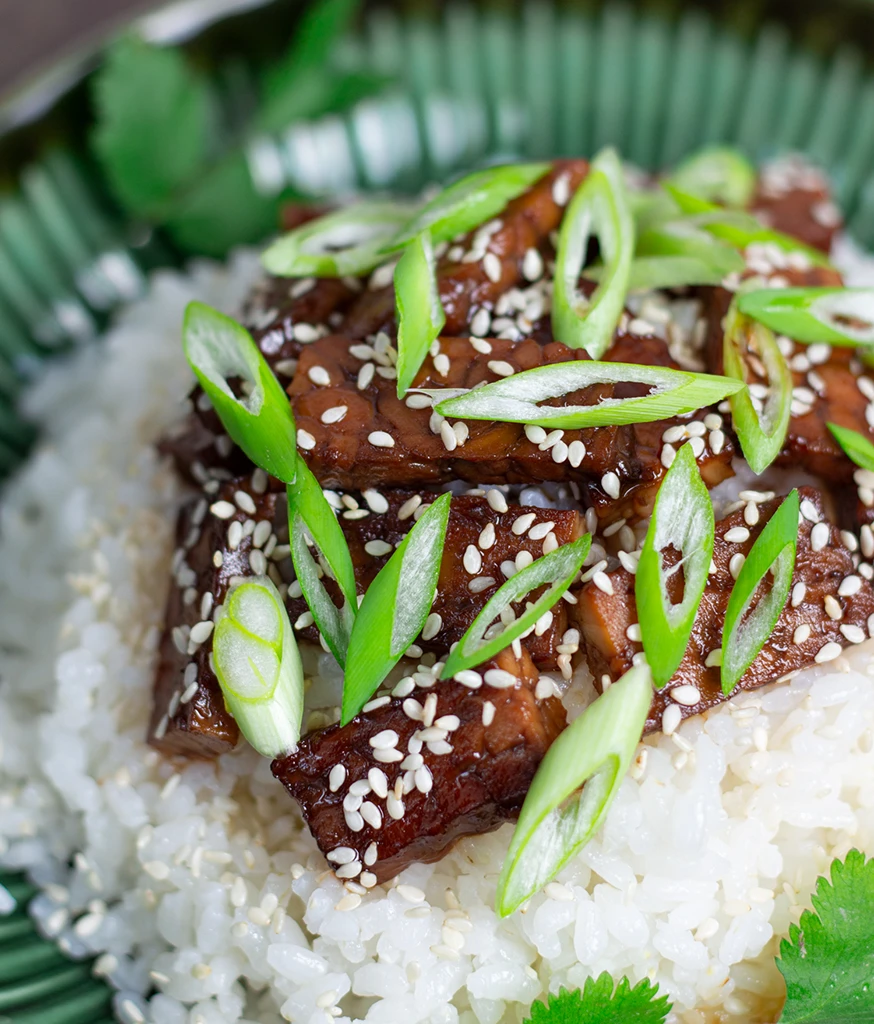 Sticky miso rice & tempeh teriyaki