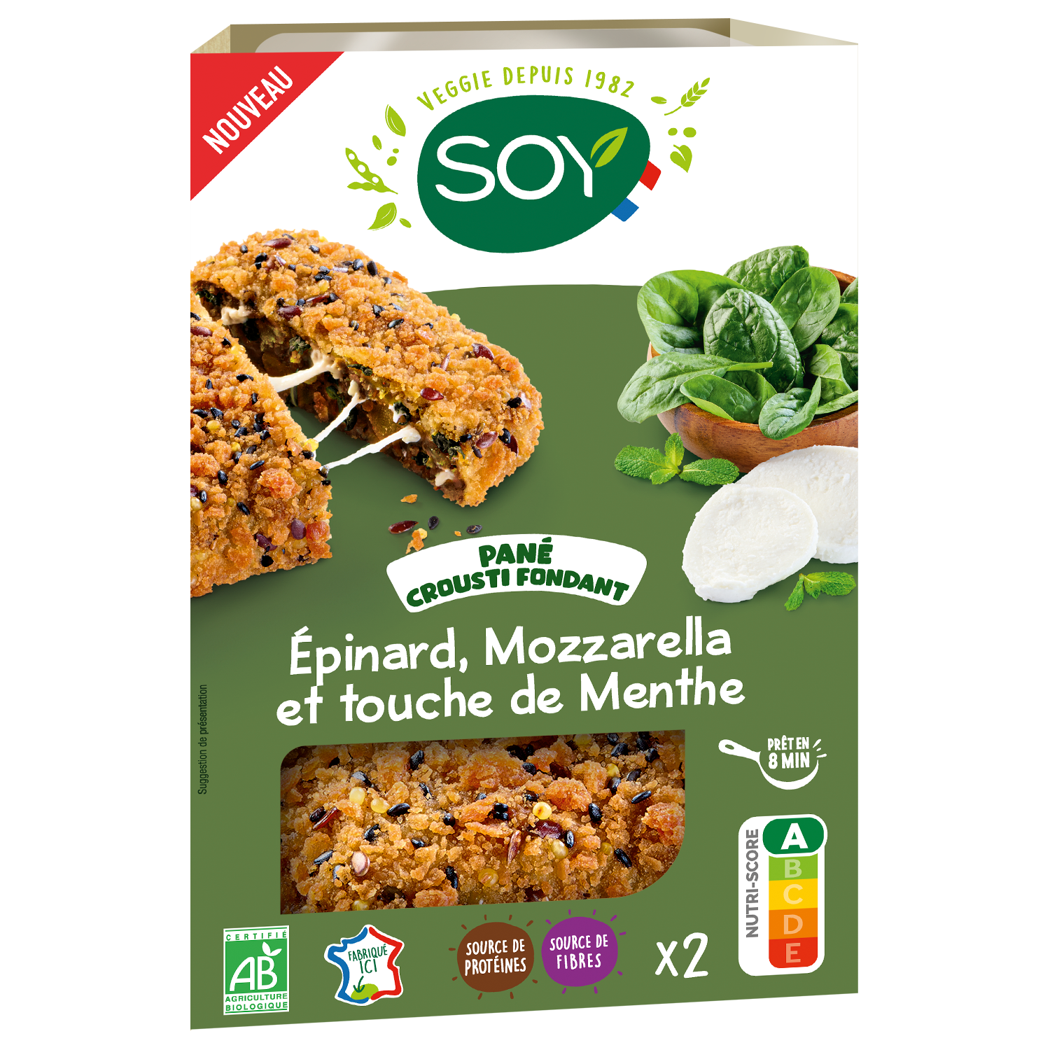 Pané Crousti Fondant épinard, mozzarella et touche de menthe