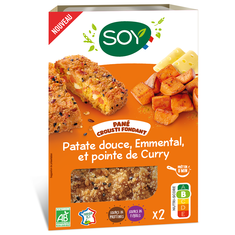 pané crouti-fondant patate douce, emmental, et pointe de curry